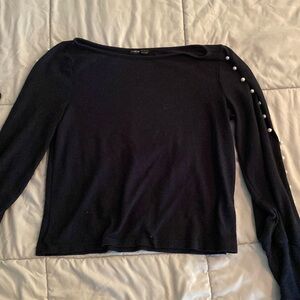 Small navy blue sweater with beads down the arms